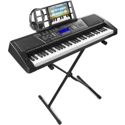 Image de Max KB12P Clavier Électronique 61 Touches avec Support pour et Casque Audio Musicien Confirmé, Connexion MIDI, Fonction d&#039;Enregistrement