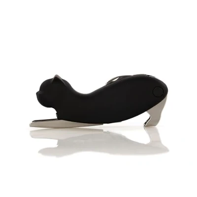 Image de Qpractiko Tire bouchon en forme de chat Acier inoxydable poli Spirale téflon antiadhésive Système à deux temps Lame et ouvre tôle inclus Noir