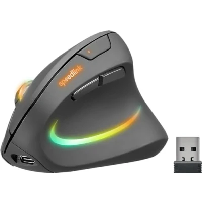 Image de Speedlink Souris Verticale éclairée PIAVO Pro Rechargeable sans Fil Ergonomique pour Les droitiers, Batterie intégrée Chargeable sur USB C, éclairage coloré, DPI réglable, Noir