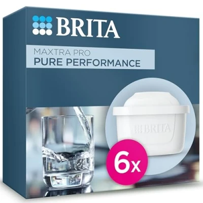 Image de BRITA Maxtra Pro Lot de 6 cartouches filtre tout en un Recharge originale réduisant les impuretés, le chlore, pesticides et calcaire pour l&#039;eau du robinet avec meilleur goût