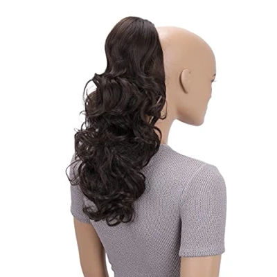 Image de CAISHA Postiche 45 cm, Extension De Cheveux Queue Cheval Avec Fermeture Par Cordon Ondulé Brun Chocolat PH20
