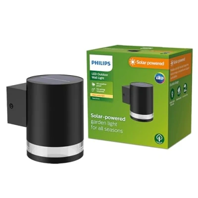 Image de Philips Fyce, Lampe de chemin solaire d&#039;extérieur, 1,5 W, 2 700 K, noire, IP44 résistante aux intempéries