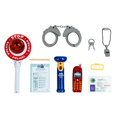 Image de Theo Klein 8850 Set de policier avec 10 accessoires Sont inclus une lampetorche et un bâton lumière Dimensions l&#039;emballage : 40 cm x 32 4,5 Jouet pour enfants à partir 3 ans