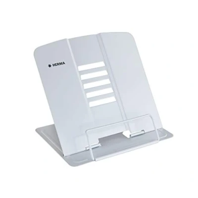 Image de HERMA support de lecture en métal (19,8 x 22,2 3,3 cm plié) réglable sur 5 niveaux, antidérapant, livre pour l&#039;école, la cuisine et le bureau, porte enfants, blanc
