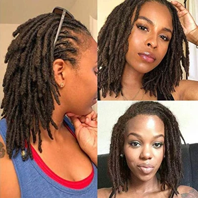 Image de Extensions de cheveux humains Dreadlock 20 brins véritables au crochet faits à la main (8 pouces, largeur: 0,8 cm, brun foncé)