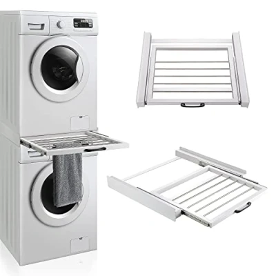 Image de [en.casa] Kit de Superposition Universel avec Porte Serviettes Coulissant Cadre pour Lave Linge Sèche Standard 60 cm Machine à Laver Acier Laqué Blanc