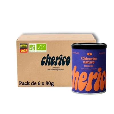 Image de Chicorée soluble bio Pack de 6 x 80g sans caféine nature Riche en fibres d&#039;origine végétale Notes toastées et noisette CHERICO