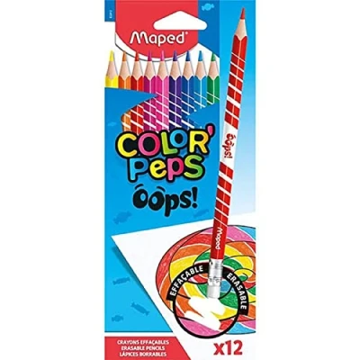 Image de MAPED Couleur Oops Color&#039;Peps 12 Coloriage avec Embout Gomme Triangulaire Ergonomique Pochette de Crayons Effaçables en Résine, 832812
