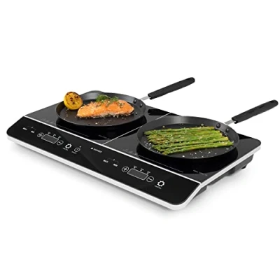 Image de Navaris Double Plaque à Induction 2 Foyers Portable Vitrocéramique de Cuisson Boutons Tactiles Minuteur et Sécurité
