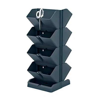 Image de PROSPERPLAST Set 2 pots de fleurs Cascade en plastique Anthracite 19,5 (longueur) x 11,4 (W) 47,5 (H) cm avec ciseaux