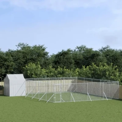 Image de vidaXL Chenil d&#039;extérieur pour chiens avec toit argenté 10x10x2,5 m 3190481