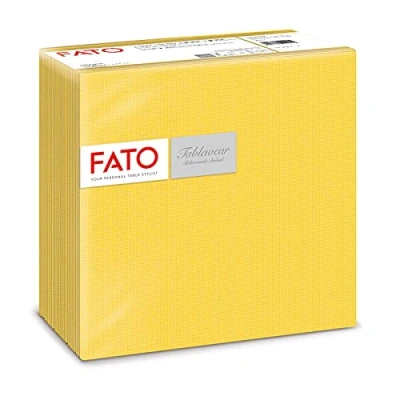 Image de Fato Serviettes en papier sec, Airlaid, Effet textile, Paquet de 50 serviettes, Format 40x40 plié 4, Décor Jaune