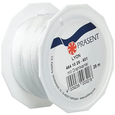 Image de PRÄSENT C.E. Pattberg Lyon Ruban de Taffetas Blanc 10 mm x 25 m