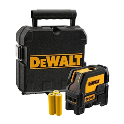 Image de DEWALT DW0822 XJ Niveau Laser Croix + Aplomb Pointeur Horizontal Auto Nivellant 360 Faisceau Vertical Portée 10m/50m Avec Détecteur Traceur IP54 Boîtier, Batteries et Support