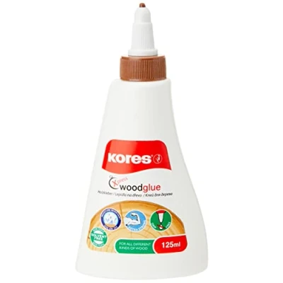 Image de Kores Colle à Bois Liquide Blanche, d&#039;Artisanat Forte Adhérence, Sûre et Non Toxique, pour l&#039;Artisanat le Bricolage, Lot de 1 x 125ml