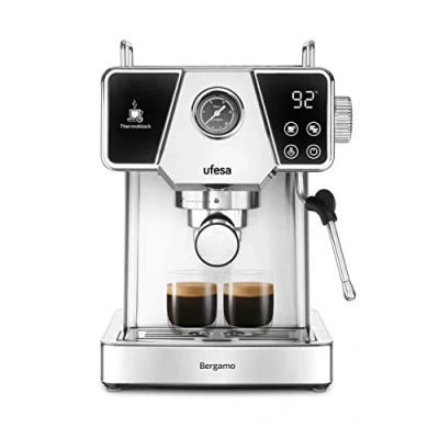 Image de Ufesa Bergamo, Machine à Café Expresso et Capuccino, Écran Tactile, 20Bars, 1350W, Systeme Thermoblock, Vaporisateur Régable, Réservoir 1,8L,
