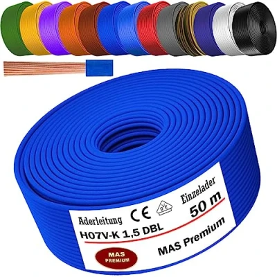 Image de Câble conducteur simple flexible H07 V K 1 x 1,5 mm² Bleu foncé De 5 à 100 m (50 m)