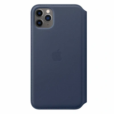 Image de Coque Original Apple iPhone 11 Pro Max Cuir véritable portefeuille Étui téléphone Bleu foncé
