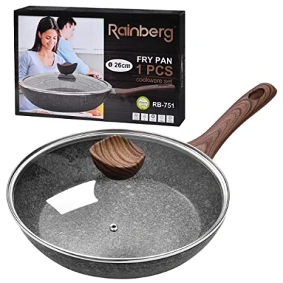 Image de Rainberg poêle à frire de 26 cm avec couvercle, en granit antiadhésive pierre compatible induction (26 cm)