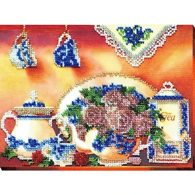 Image de Abris Art Kit de Broderie au Point Perles, Coton, Multicolore, 19x19cm