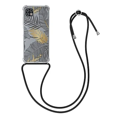 Image de kwmobile Coque Collier Compatible avec Samsung Galaxy A22 5G Housse en Silicone Cordon de doré Gris Transparent