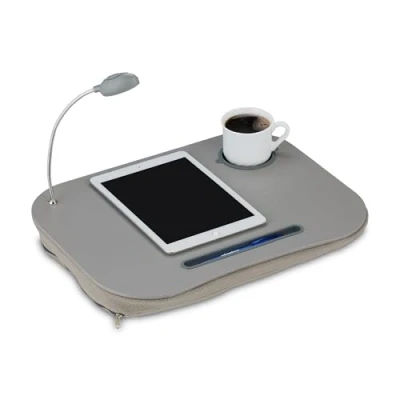 Image de Relaxdays Support table de genoux pc portable Lampe LED ordinateur Porte gobelet, gris