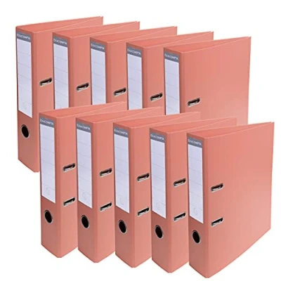 Image de Exacompta Réf. 53705E Carton de 10 Classeurs à levier en PVC Dos 70 mm Mécanique 75 Dimensions extérieures : 32 x 29 7 cm Format classer A4 Coloris Saumon