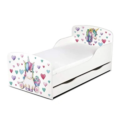 Image de Leomark Moderne Lit d&#039;enfant Toddler Zone de Couchage 70/140 cm Unicorn avec Matelas et Tiroir, Chambre pour Les Enfants, Simple,