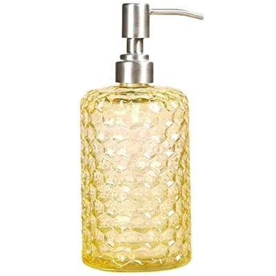 Image de YunNasi Distributeur de Savon en Verre et Buse Acier Inoxydable pour Salle Bain, WC ou Cuisine (Jaune)