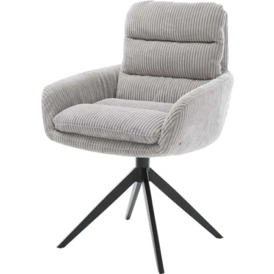 Image de Chaise pivotante Abelia Flex avec accoudoirs côtelé gris argenté pied croisé large noir pivotement sur 360 fonction bascule