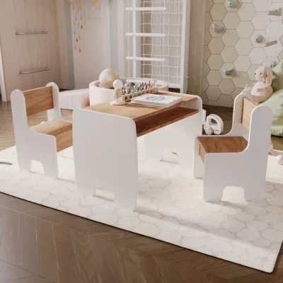 Image de KOBI Ensemble Table + 2 chaises pour Chambre d&#039;enfant Enfants Filles et garçons Tableau de Peinture des (Table Blanc/chêne doré)
