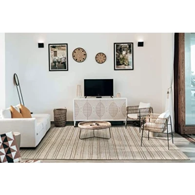 Image de HAMID Tapis en Jute de Laine Olivia, et Tissé à la Main pour Salon, Chambre, Blanc Naturel, (120x170cm)