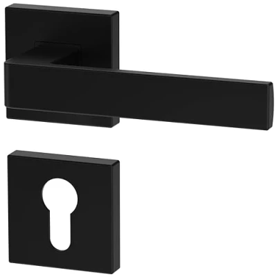 Image de poignée de porte d&#039;intérieur ERGO, noire, pour portes équipées d&#039;une serrure à cylindre, carrée noire mate, garnitures porte,