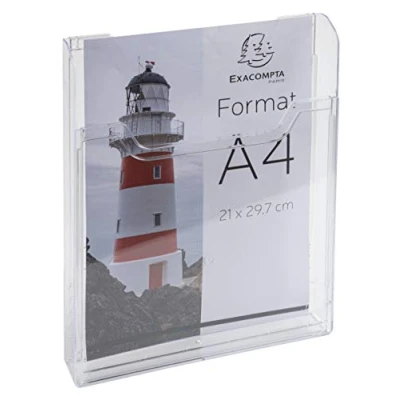 Image de Exacompta Réf. 65158D Lot de 10 distributeurs prospectus Format A4 vertical 1 compartiment profondeur 26 mm A fixer au mur Dimensions : 3,8 x 23,9 30 cm Transparent