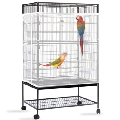 Image de Yepper Grande housse de cage à oiseaux, filet réglable en maille nylon souple et aérée, jupe protection pour perroquet, perruche, ara, cages rondes carrées africaines (blanc)