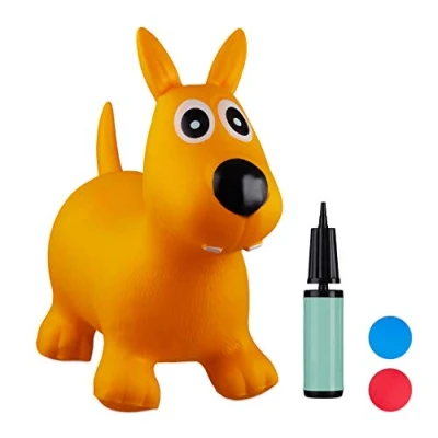 Image de Relaxdays Hopping Dog, Air Pump Included, Up to Free, Space Hopper Chien Ballon Sauteur Cheval avec Pompe Gonflable Jouet Jeux Enfant Animaux 50 kg sans BPA, 10024990_48, Jaune, x 26 60 cm