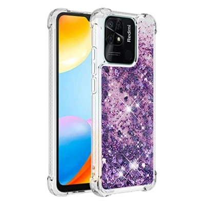 Image de KBIKO zxl Glitter Coque pour Xiaomi Redmi 10C Étui, Brillant Paillette Liquide Quicksands Filles Femmes Housse Clear Souple TPU Compatible avec 10C.Purple YBL, (Bumper)