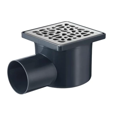Image de Wirquin 30720725 Siphon de sol douche à l&#039;italienne 10x10 cm avec sortie horizontale et grille inox design galets, chromé