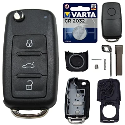 Image de Kit de réparation clé Voiture avec 3 Boutons + Brume Batterie Compatible pour VW Golf UP Polo T5 Caddy Tiguan Beetle EOS Jetta