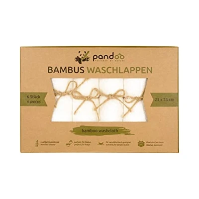 Image de pandoo Wash 100% Gant de Toilette en Bambou pour bébé câlin Doux, sans Colorant, hypoallergénique et antibactérien la Peau Sensible 25x25cm Blanc 6 Morceaux