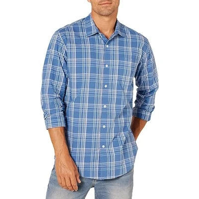 Image de Amazon Essentials Chemise en Popeline à Manches Longues, Style Décontracté, Coupe Standard Homme, Bleu des Mers du Sud Écossais, M