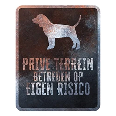 Image de D&amp;D Home, Panneau d&#039;avertissement Attention au Chien, 25x20x0,3 cm, Version néerlandaise, Fond Noir, en métal résistant à la Rouille avec Un Texte Amusant