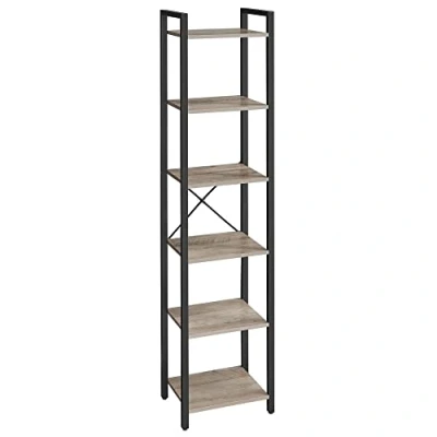 Image de VASAGLE Étagère de Rangement 6 Niveaux, Bibliothèque, Cadre en Acier, sur Pieds pour Salon, Chambre, Bureau, 30 x 40 187,5 cm, Style Industriel, Grège Chiné et Noir d&#039;encre LLS101B02