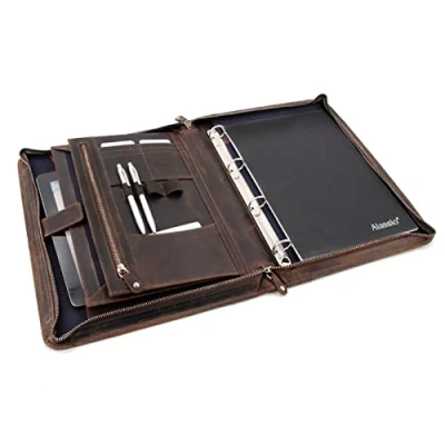 Image de Roberto Romano 48213 Classeur à anneaux en cuir Hunter avec compartiment pour tablette, porte documents Format A4, organiseur de env. 36 x 27,5 5 cm, marron