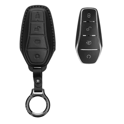 Image de kwmobile Accessoire Clef de Voiture Compatible avec BYD Atto 3 / Han/Tang/Dolphin/Yuan/Seal Coque clé en Cuir véritable Porte clés Noir