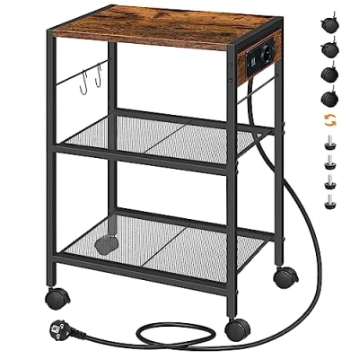 Image de HOOBRO Support d’Imprimante, Chariot d&#039;Imprimante à 3 Niveaux, avec Station de Charge, pour Bureau Domicile, Marron Rustique et Noir EBF22CPS01