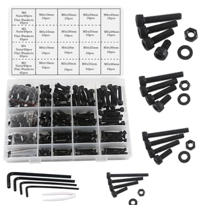 Image de huruirui Jeu de Vis Boulons et Écrous,M3 M4 M5 M6 kit à Tête Cylindrique Noire Écrous Set, Fermeture Six Pans Creux pour Machine Fileter 500pièces