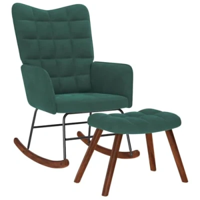 Image de vidaXL chaise à bascule avec repose pied vert foncé velours, fauteuil bascule, longue, siège de salon, chaise, 4016845