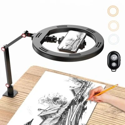 Image de APEXEL 10&quot; Ring Light avec Trépied et Support de Téléphone, USB pour Bureau Bras Réglable Le Photographie, Streaming en Direct, Youtube, TikTok