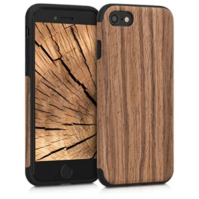 Image de kwmobile Coque Compatible avec Apple iPhone SE (2022) / (2020) 8 7 Étui de Protection pour Téléphone Portable en Bois et TPU Grain Marron